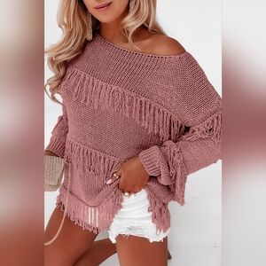 NEW with Tags! Shimmer Pink Fringed Sweater